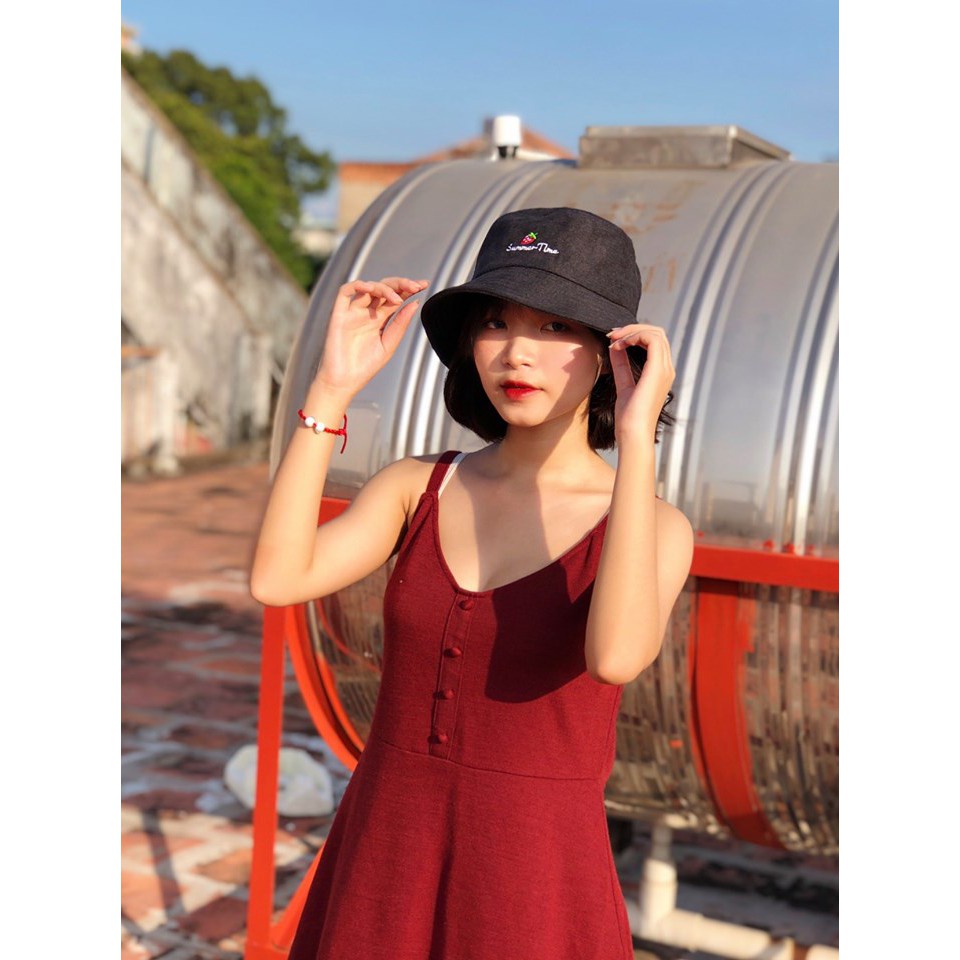 Nón bucket quả dâu Summer Time - Mũ bucket rộng vành size L (61-62cm)