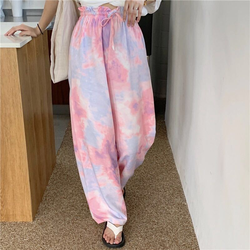 Dyed High Waist Wide Long Pants