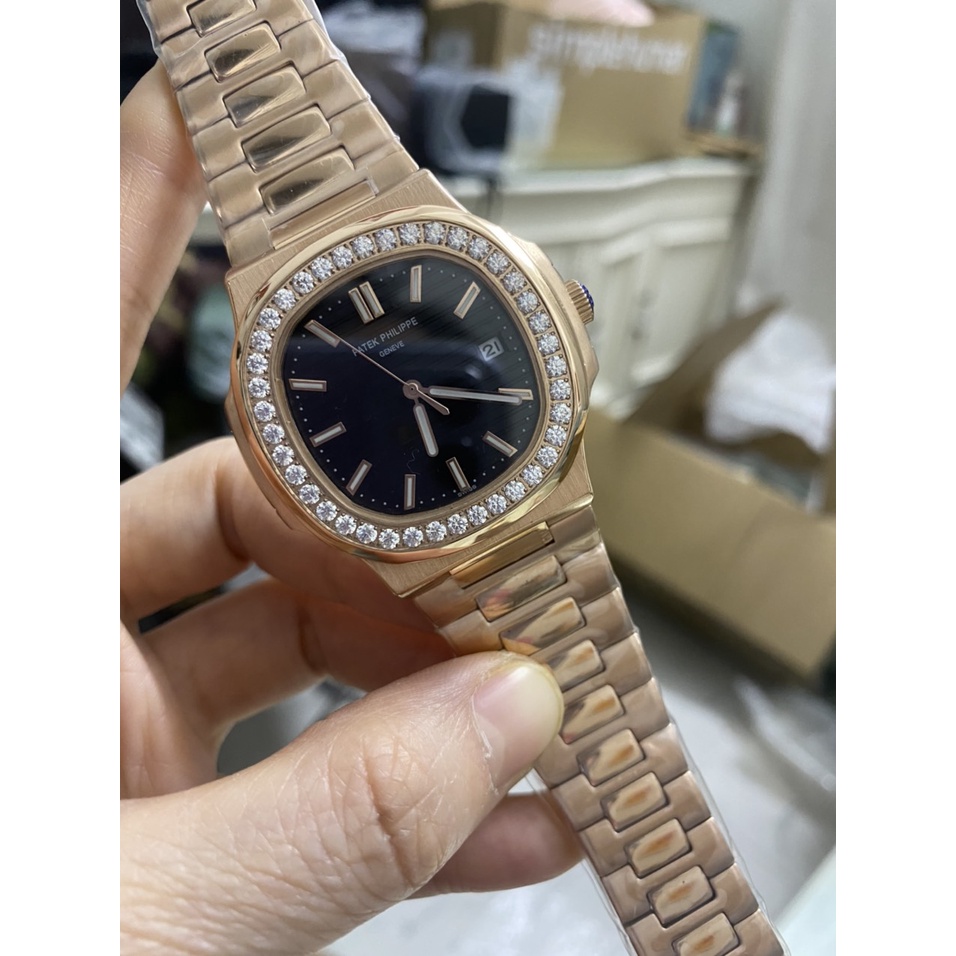 Đồng hồ Nam Ptk máy nhật chạy cơ Automatic vuông vành đá tròn size 41mm dây kim loại vỏ vàng hồng nhiều màu có dạ quang