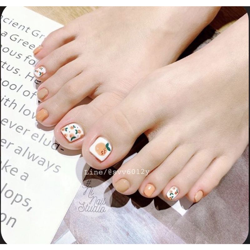 Nailbox/ Bộ 24 móng úp chân sẵn/ Móng chân giả màu da phối trắng trái cam giá rẻ