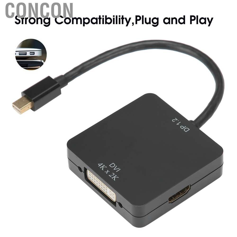 Concon 【Cheap Price】hanking Displayport to HDMI VGA DVI Adapter Mini Portable 3‑in‑1 Computer Converter Multiport Display Port 4K x 2K Suitable for All Kinds of DP Interface Conve