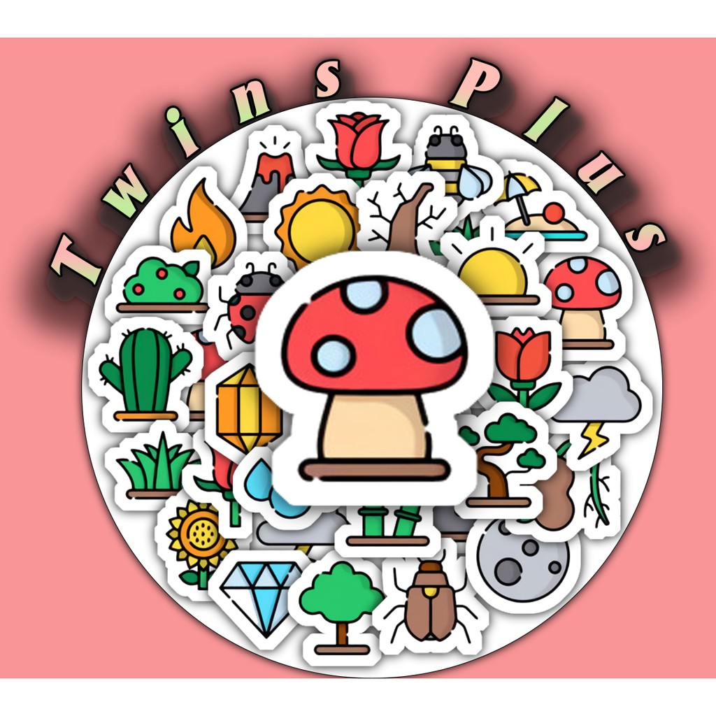 Bộ 25 Sticker Nature dán trang trí laptop, máy tính bỏ túi, vali, điện thoại, đàn ghita, hộp bút, trang trí
