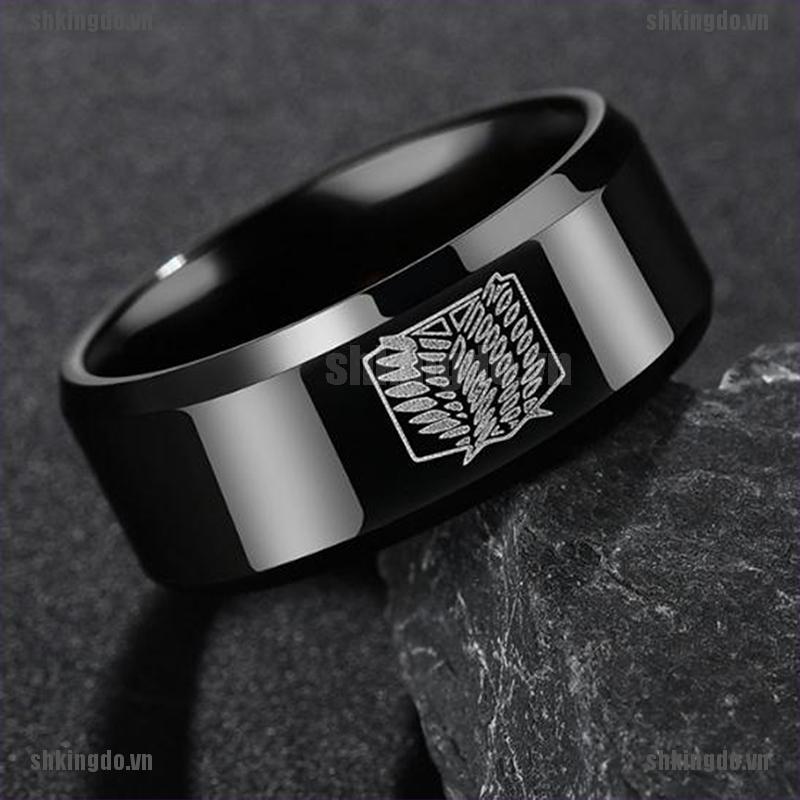 SKINDO Black Titanium Stainless Steel Ring Wings Of Liberty Flag Finger Rings