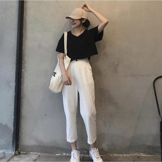 Áo CROPTOP Nữ hở eo cổ tim/cổ tròn trơn