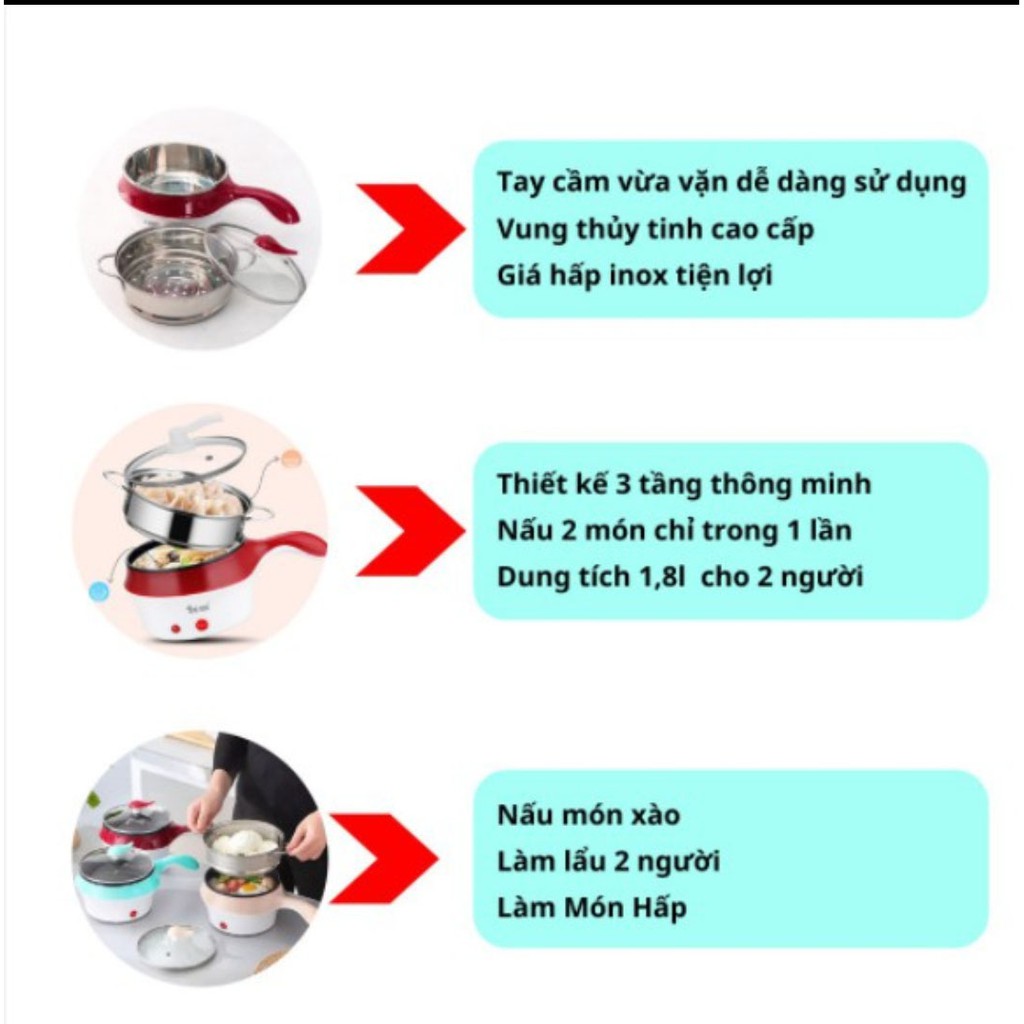 HÀNG HOT Nồi lẩu điện Mini đa năng 2 tầng,Tặng Kèm Khay Hấp có thể Chiên, Xào, Nấu ăn, nấu cơm, nấu lẩu mini