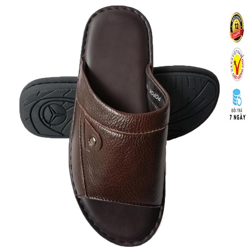 Dép Da Nam Da Bò Thật, Dép Nam Quai Ngang HKT Shop Da Bò Thật Cao Cấp DN103