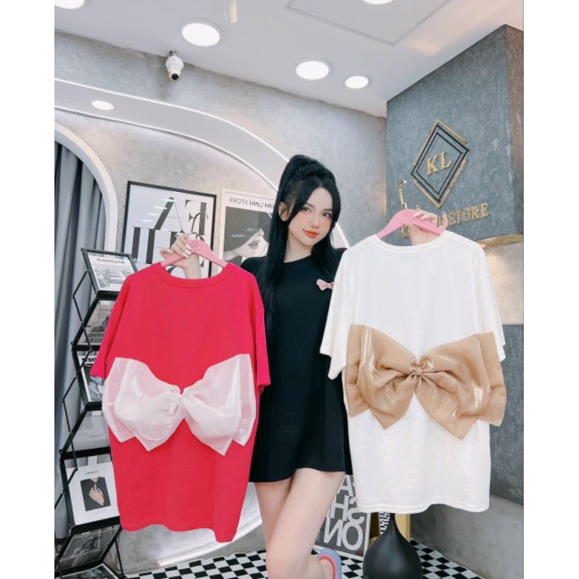 Đầm Suông Nơ To Sau Lưng - Tay Ngắn Cổ Tròn - Form Rộng Thoải Mái - Thun Cotton - Tiểu Thư Bánh Bèo Cute