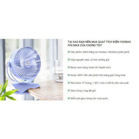 [ TÍCH ĐIỆN DÙNG LIÊN TỤC 60H ] Quạt Yoobao kẹp tích điện Y-F04 MAX 360 độ 10000 mAh | BigBuy360 - bigbuy360.vn