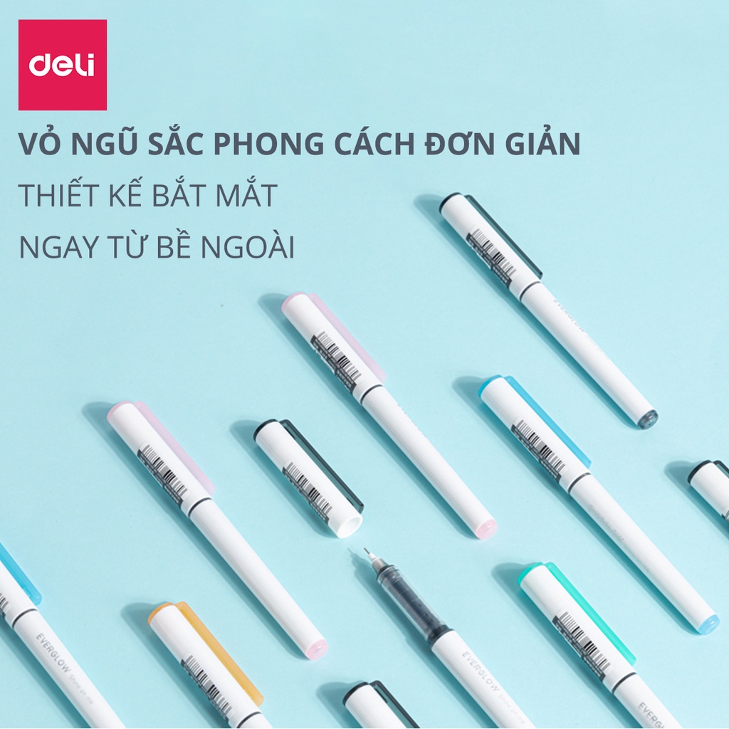 Bút bi nước mực gel nắp đậy vỏ nhiều màu 0.5mm Deli xinh xắn nhanh khô viết đều trơn tru lâu hết mực chất lượng cao S867