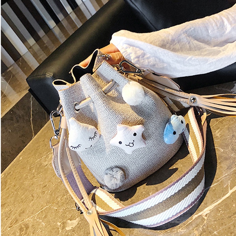 Túi Dây Rút Bằng Vải Lông Họa Tiết Ngôi Sao Dễ Thương Dành Cho Nữ