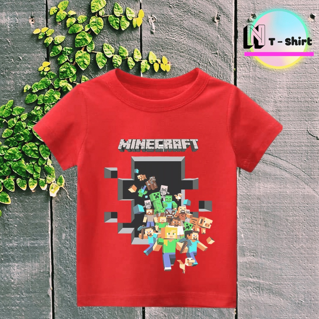 Áo phông cho bé trai và bé gái in hình Minecraft, Áo cotton mặc mát thoải mái, hình in PET chất lượng NTShirt 06