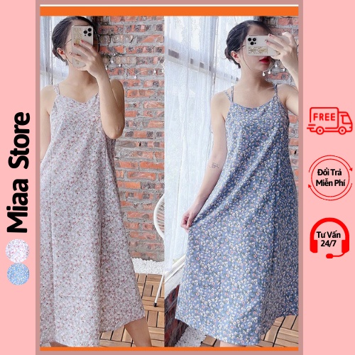Đầm hai dây Hoa nhí dáng suông dài qua gối phong cách vintage, Váy nữ hoa nhí hai dây - VDH01 | BigBuy360 - bigbuy360.vn