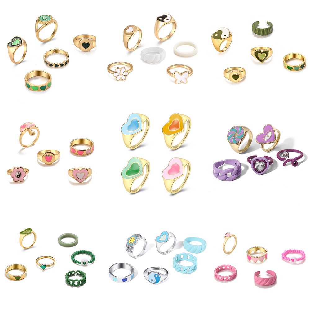 Bộ nhẫn nhúng dầu hình hoa Tai Chi nhiều màu sắc cho nữ