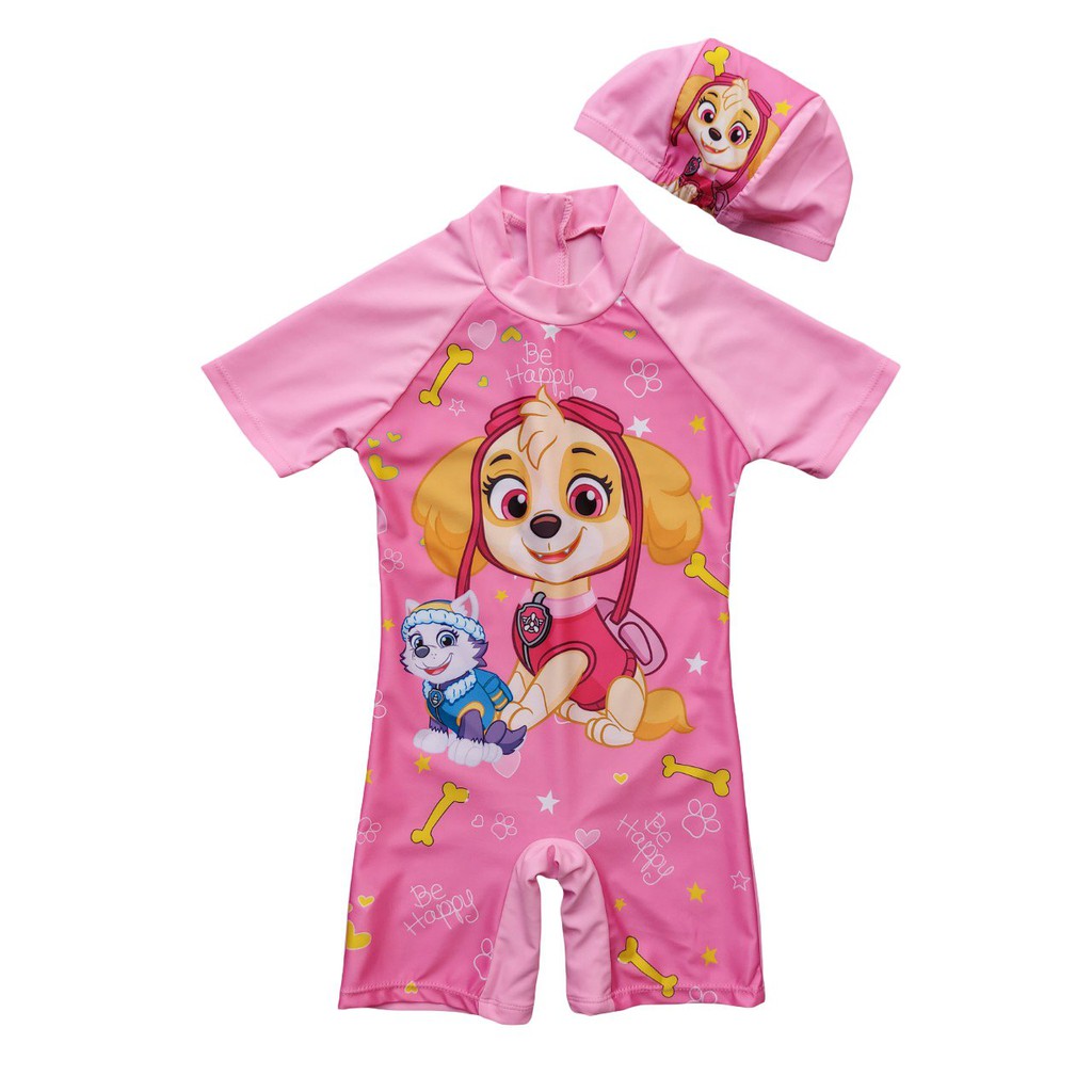 Bộ đồ bơi liền thân Chú chó cứu hộ + nón bơi - Đồ bơi bé gái DBBG29