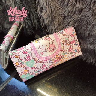 Bóp ví tiền cầm tay nút bật da mềm nhiều ngăn hình Hello Kitty màu trắng cho bé gái, bạn nữ (Nhật Bản) - (18.5x2.5x9cm)