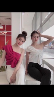 Áo lệch vai xoắn nơ