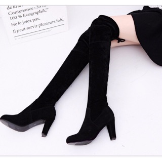 Giày boot đế vuông da lộn trên gối rút dây BDV11 - 310k