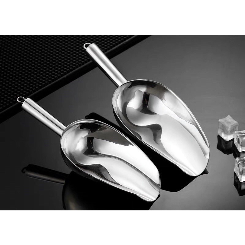 Dụng cụ xúc đá bằng inox không rỉ, muỗng xúc đá inox 24cm x 9cm