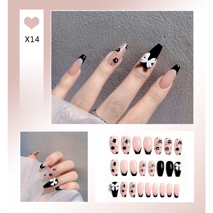 Bộ Móng Tay Giả Trong Suốt Đính Đá Pha Lê Hình Nơ Xinh Xắn