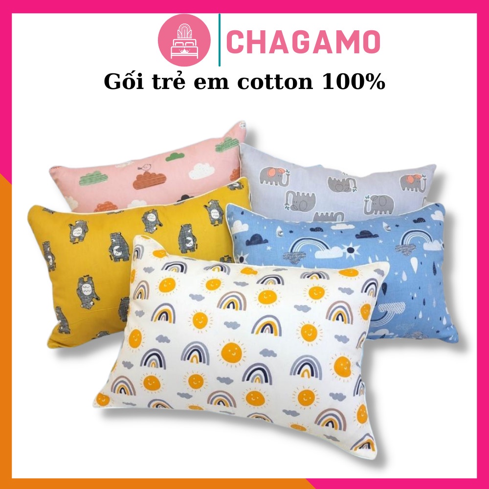 Gối trẻ em chất cotton siêu xịn, gối cho bé 2 đến 7 tuổi mềm mịn siêu đẹp - CHAGAMO