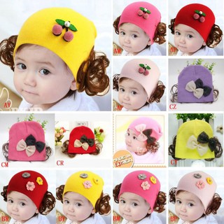 Nón len gắn tóc giả xinh xắn độc đáo cho bé gái