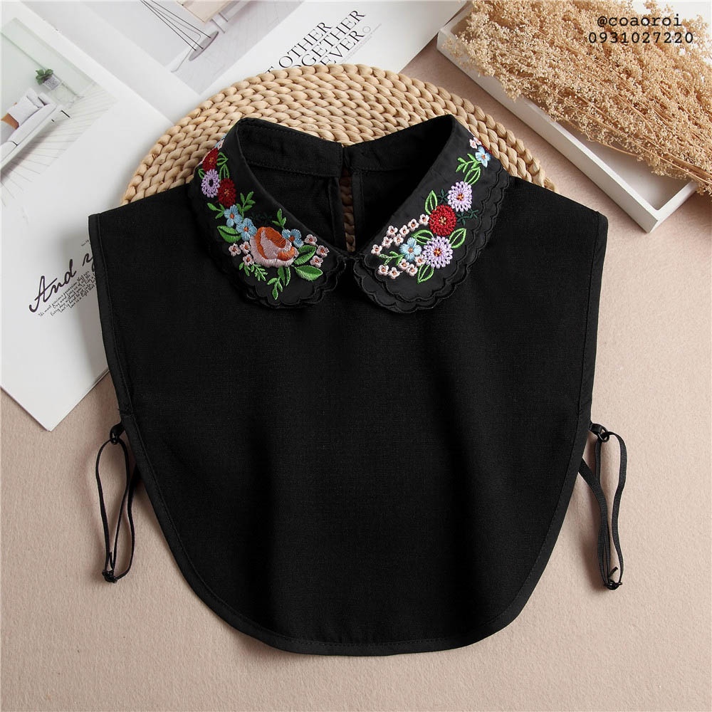 Cổ áo giả ren thêu họa tiết hoa nhiều màu - Mã CD54