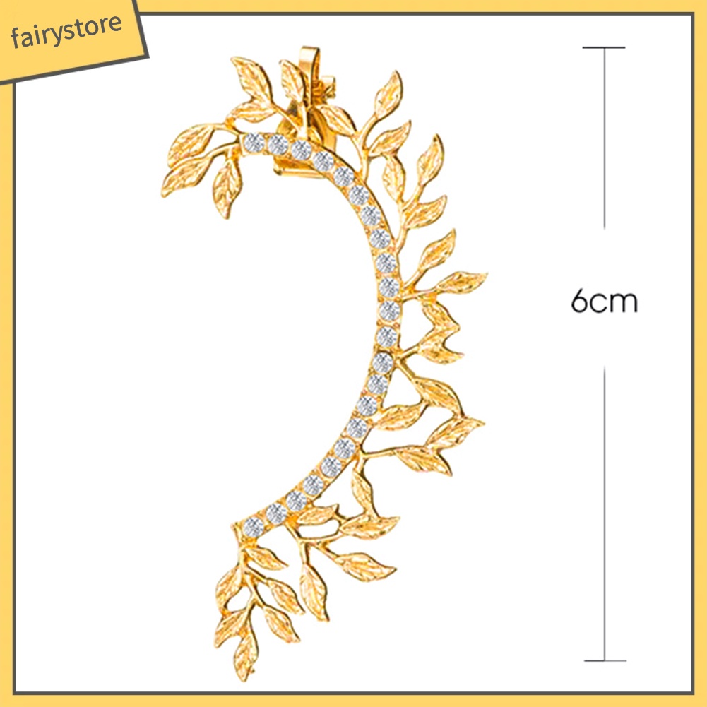 Khuyên vành tai kim loại hình lá đính đá vintage cho nữ