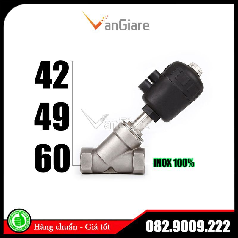 Van xiên khí nén inox đầu nhựa - Van góc y điều khiển khí nén ren 42 49 60