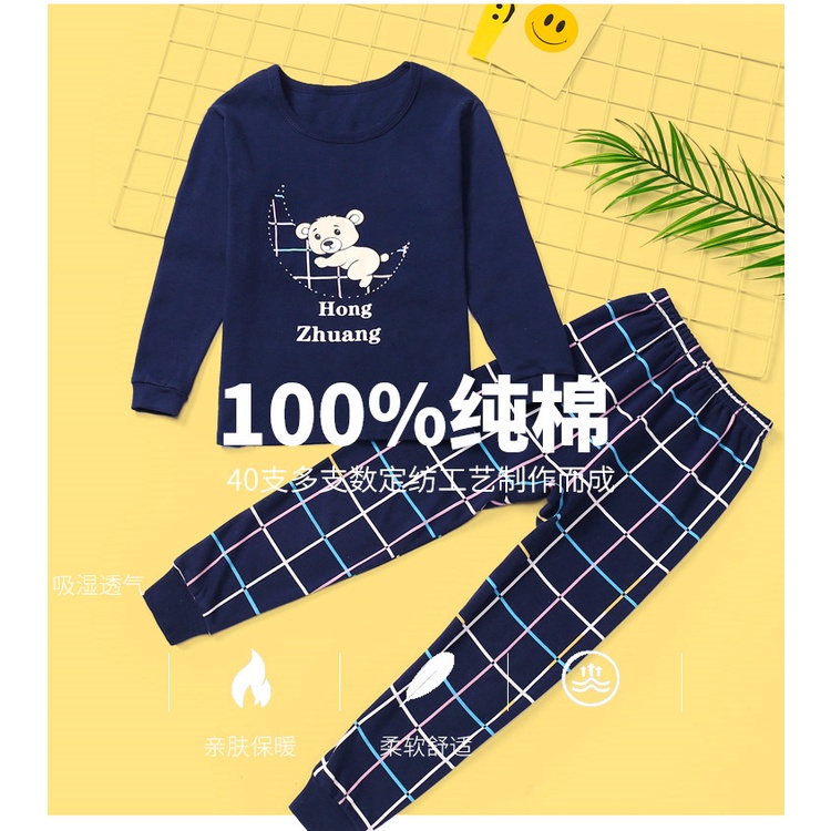 Bộ Đồ Ngủ Cotton Tay Dài 100-160cm Thời Trang Xuân Thu Cho Bé