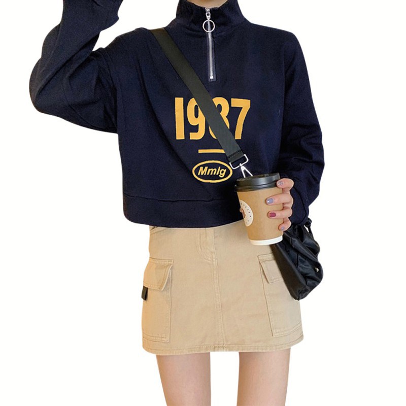 Áo thun cổ cao khoá kéo thời trang xuân thu