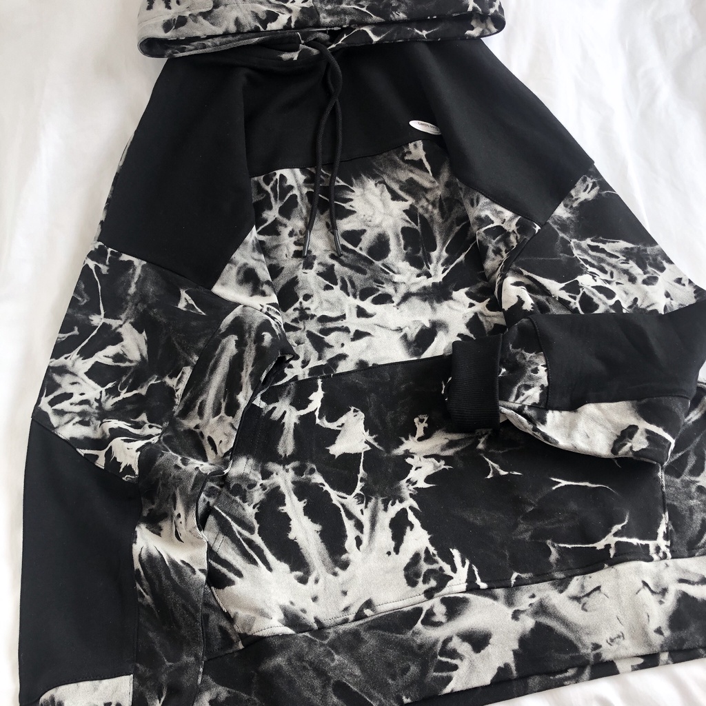 Áo Hoodie loang đen trắng MEANSTORE nỉ da cá có mũ oversize unisex nam nữ form rộng phong cách Hàn Quốc - Basic Nỉ