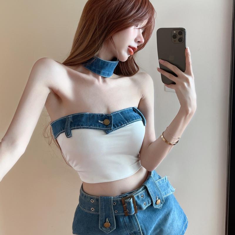 Áo Ống Chất Liệu Denim Thời Trang Mùa Hè Quyến Rũ Cho Nữ