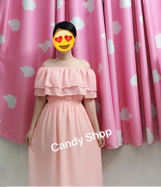 Đầm maxi voan trễ vai bèo xinh xắn + Ảnh thật | BigBuy360 - bigbuy360.vn