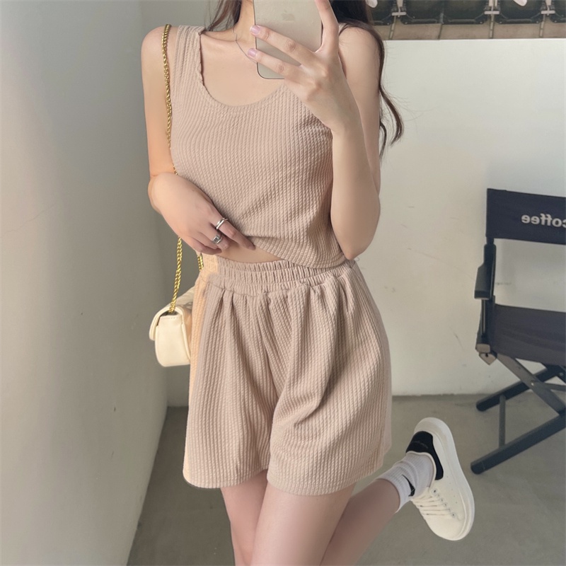 Set đồ SUXI gồm áo không tay đơn giản và quần dài thời trang mùa hè dành cho nữ