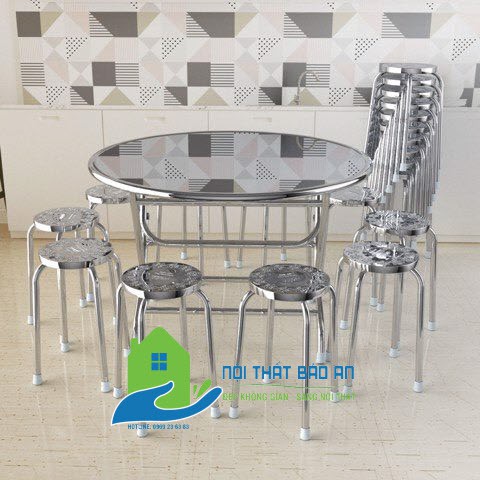 Bộ bàn ghế inox 201 dành cho 10 người,chân ghế phi 25, dầy 0.7mm | BigBuy360 - bigbuy360.vn