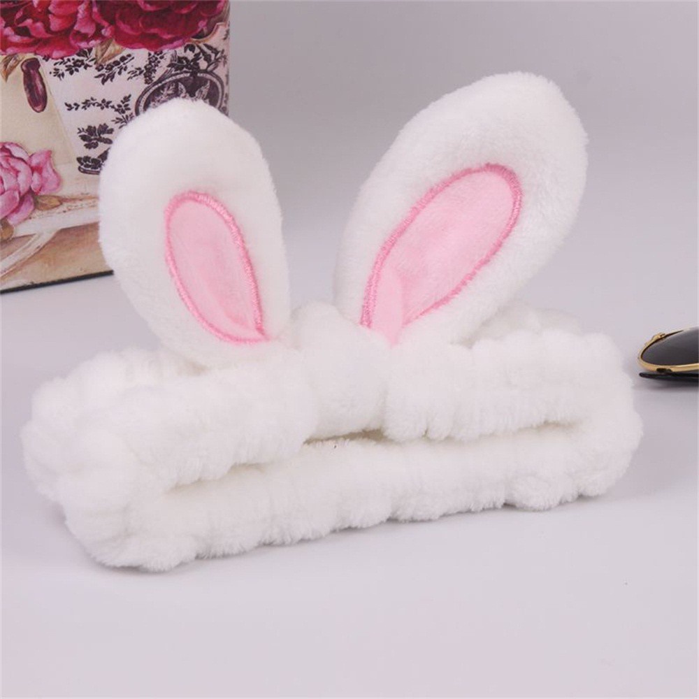 Băng Đô Tai Thỏ Mềm Mại Co Giãn Nhiều Màu Dễ Thương Cho Nữ