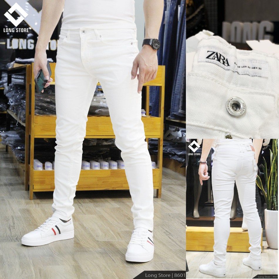 Quần jean nam trắng trơn ✅CÓ BIG SIZE✅ Quần bò nam dáng ôm SLIMFIT skinny co giãn cao cấp - 8601