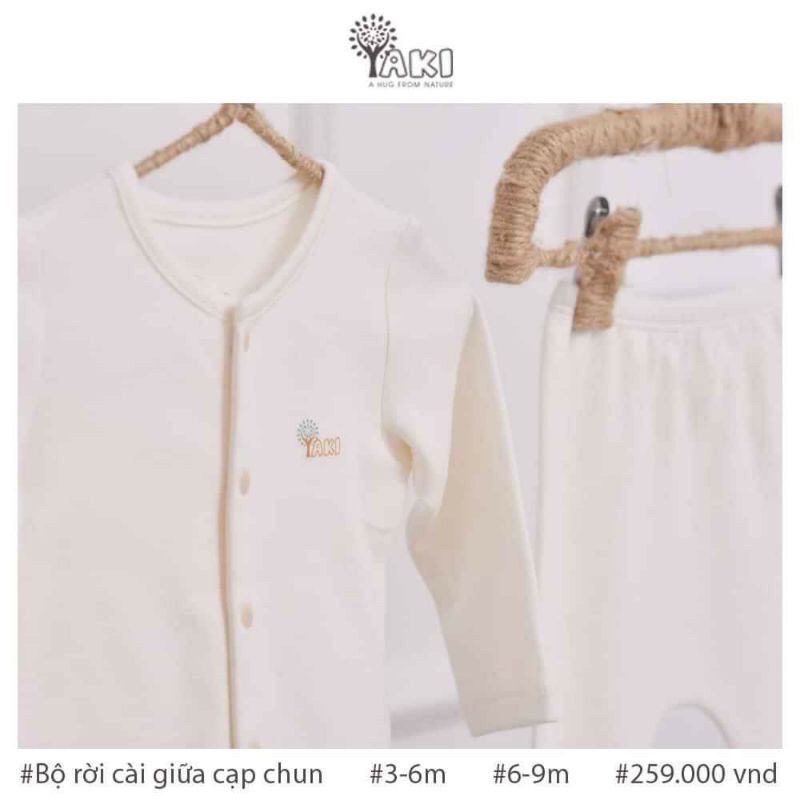 [Mã SKAMCLU8 giảm 10% cho đơn từ 100K] [CHÍNH HÃNG] Bộ sơ sinh dài tay cài giữa cạp chun cotton hữu cơ Yaki