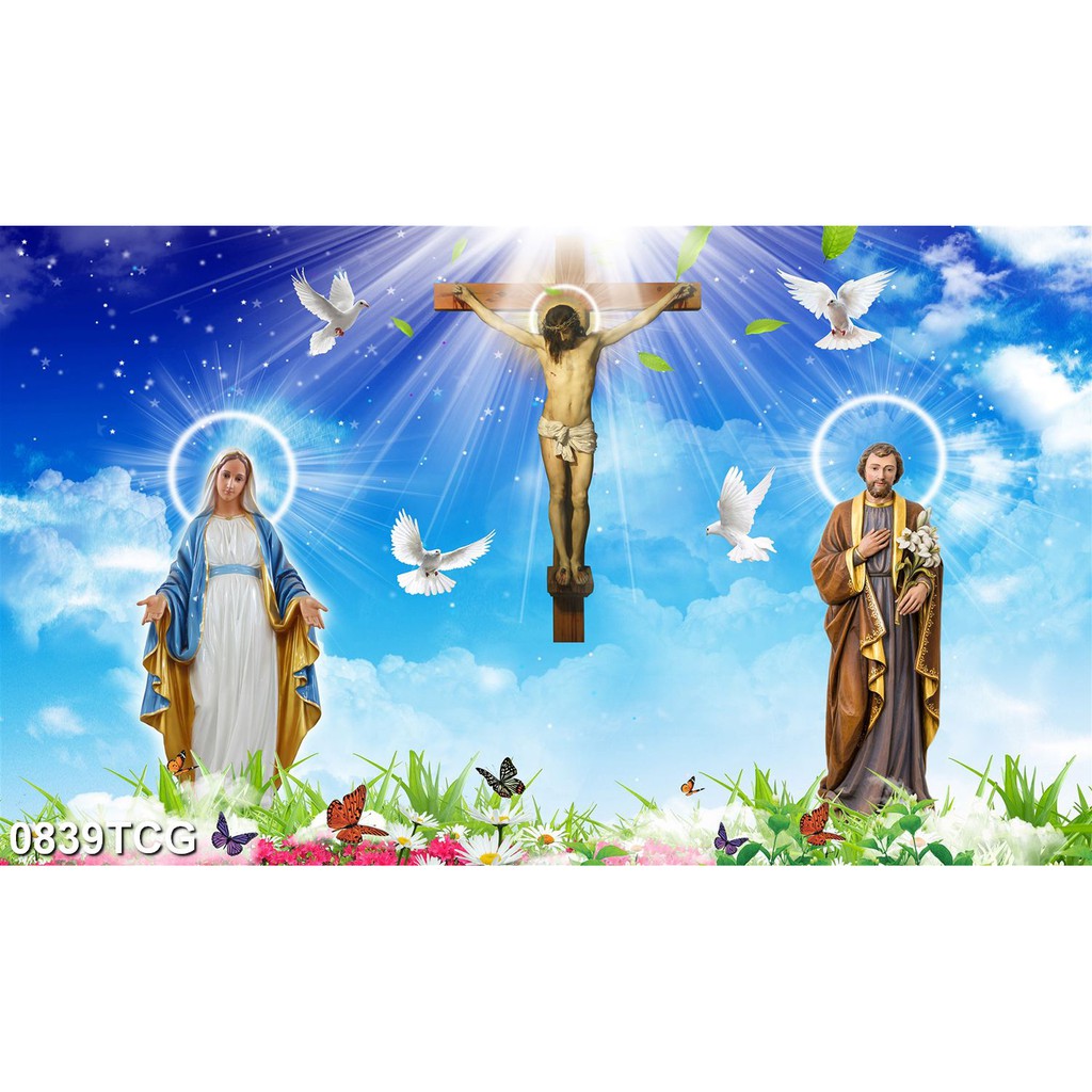 Tranh dán tường 3d hình Chúa Jesus, Hình Đức Mẹ Maria, Tiệc ly, Gia Đình Thánh Gia