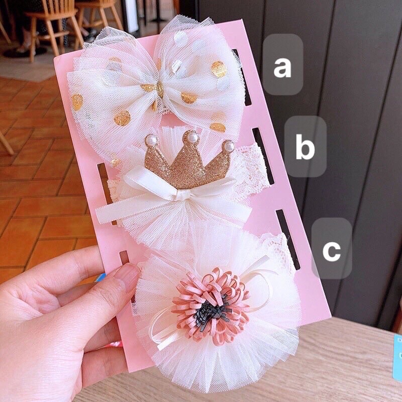 Set 3c băng đô nơ xinh xắn cho bé làm quà tặng có kèm hộp