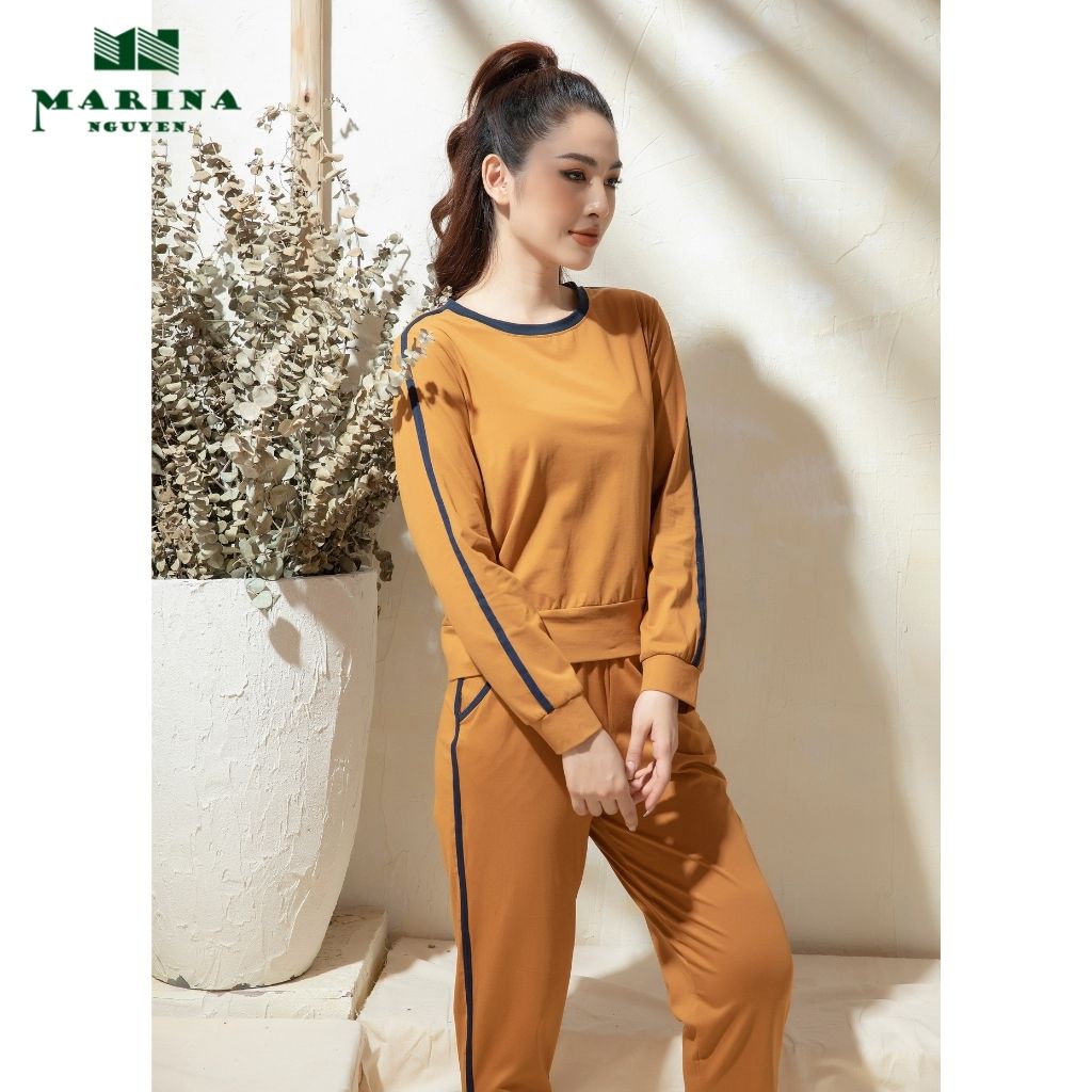 Đồ Bộ Thu Đông Nữ Dài Tay MARINA NGUYỄN Phong Cách Thể Thao, Phối Sọc Tay Trẻ Trung, Co Dãn Thoải Mái - 821047