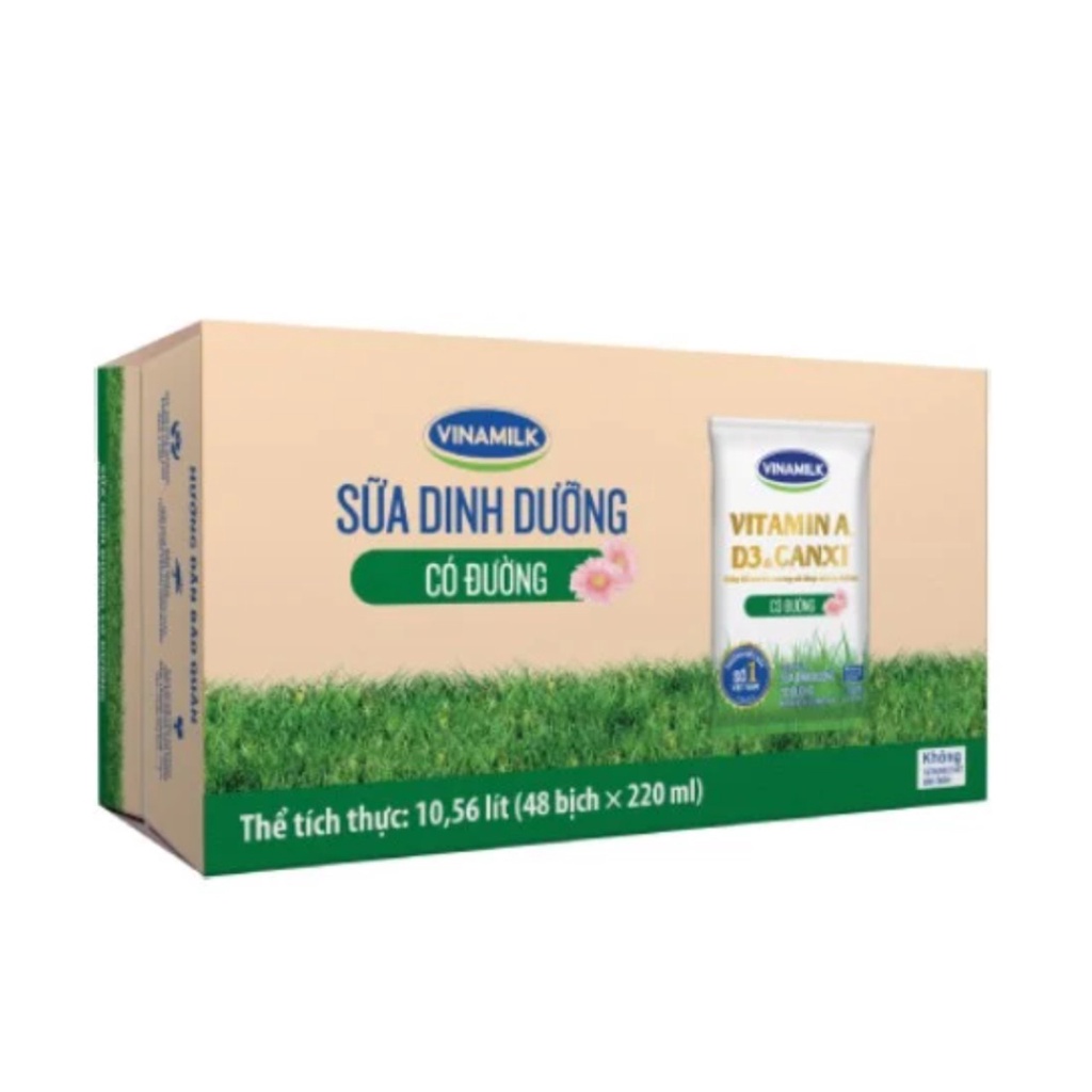 (Now+Grab) _ Mẫu mới Thùng 48 bịch sữa dinh dưỡng Vinamilk A&D3 có đường 220m