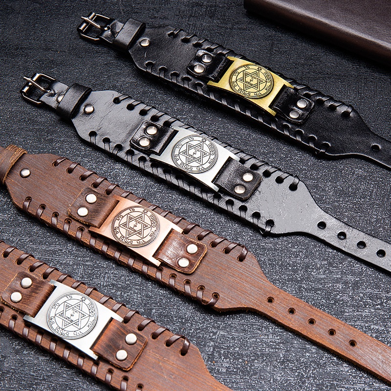 Vòng Tay Da Mặt Hình Lục Giác Phong Cách Bắc Âu Cho Nam