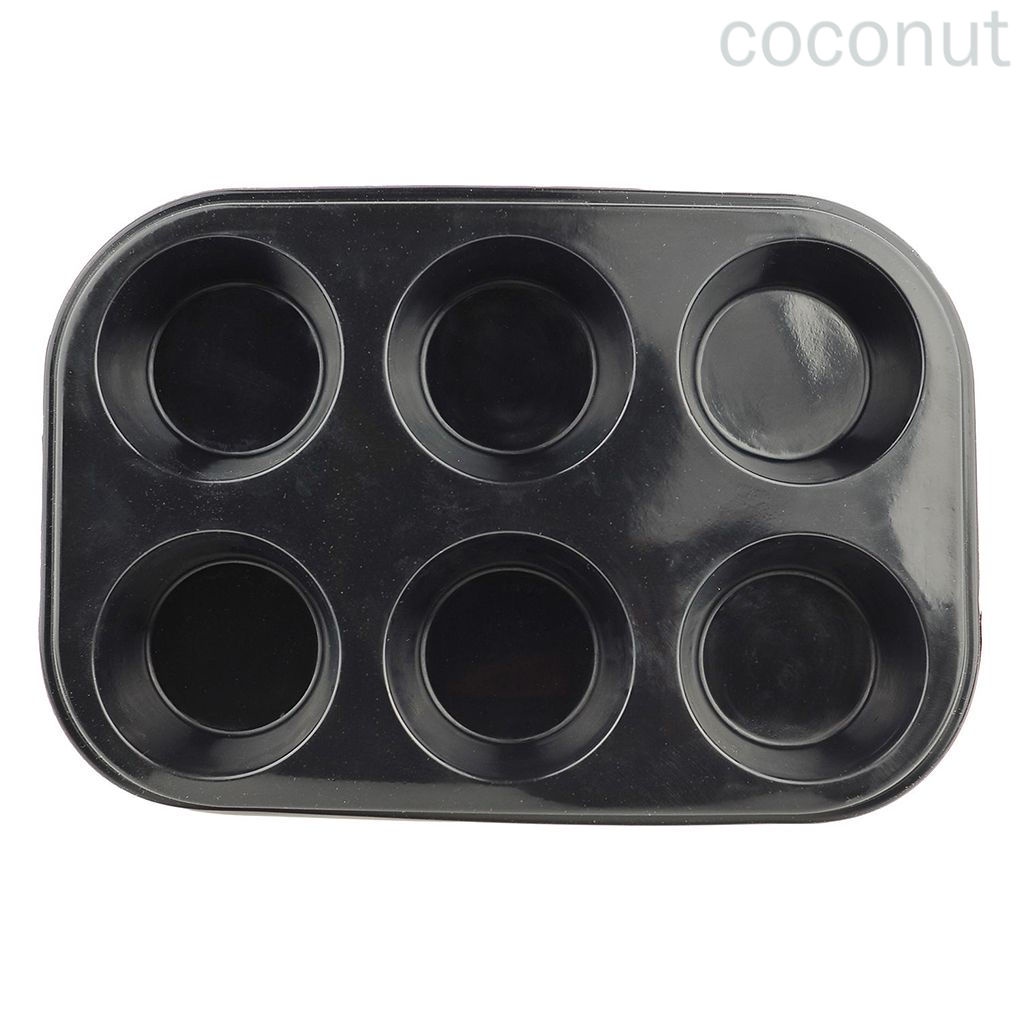 Khay muffin pudding màu đen bằng thép cacbon chống dính 6 ngăn
