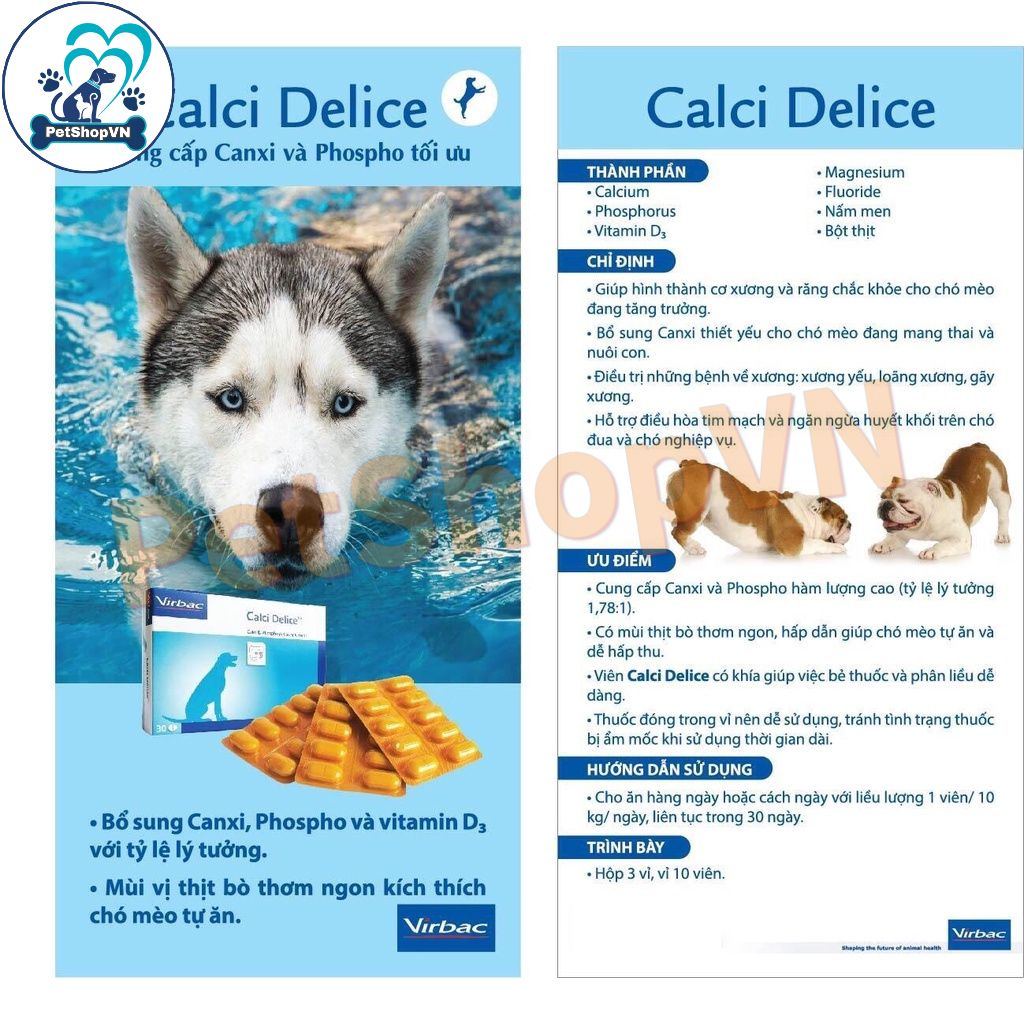 1 Viên Canxi Cho Chó Mèo VIRBAC CALCI DELICE - Chính Hãng - Nhập Khẩu Pháp
