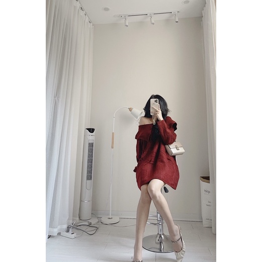 Áo len trễ vai đỏ siêu xinh by Samhyewear