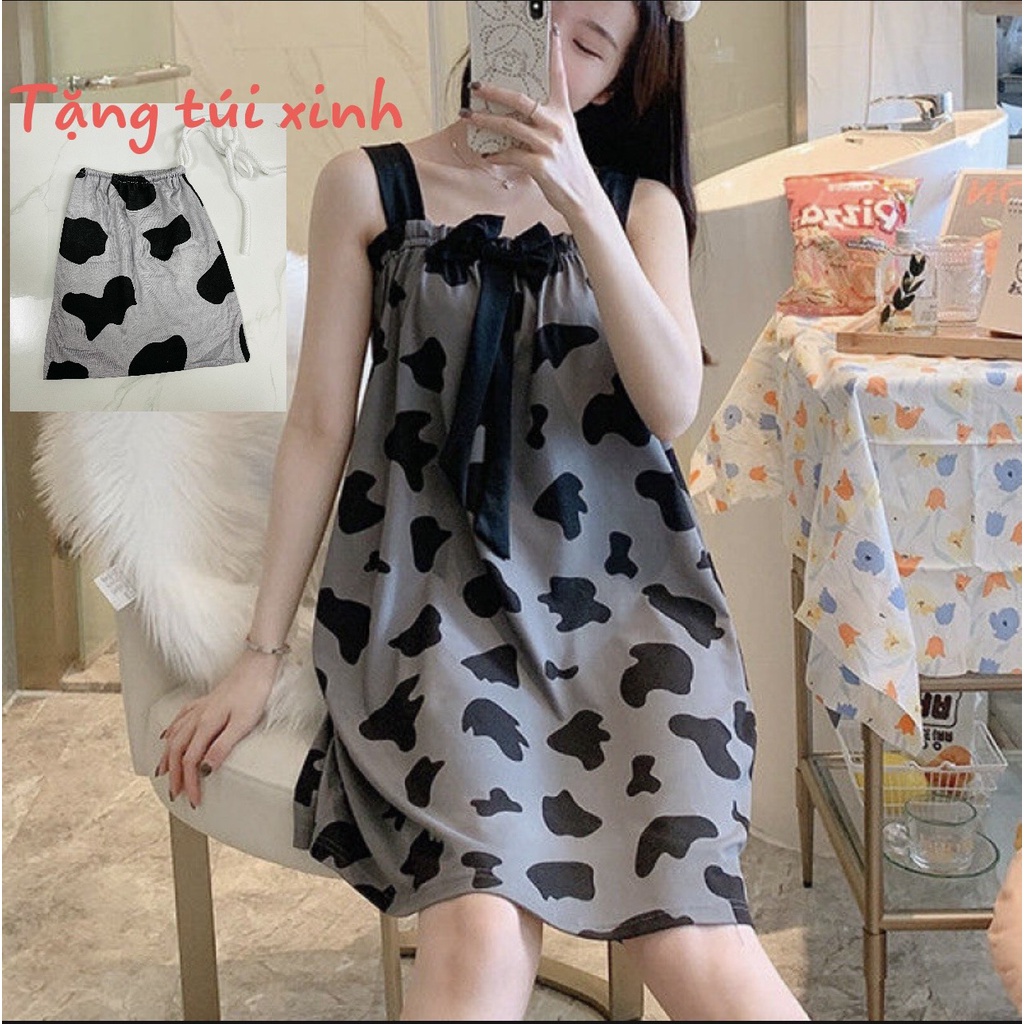 Váy ngủ 2 DÂY BÒ SỮA_đầm mặc nhà thun cotton siêu mềm mát (tặng kèm túi xinh) V291 | BigBuy360 - bigbuy360.vn