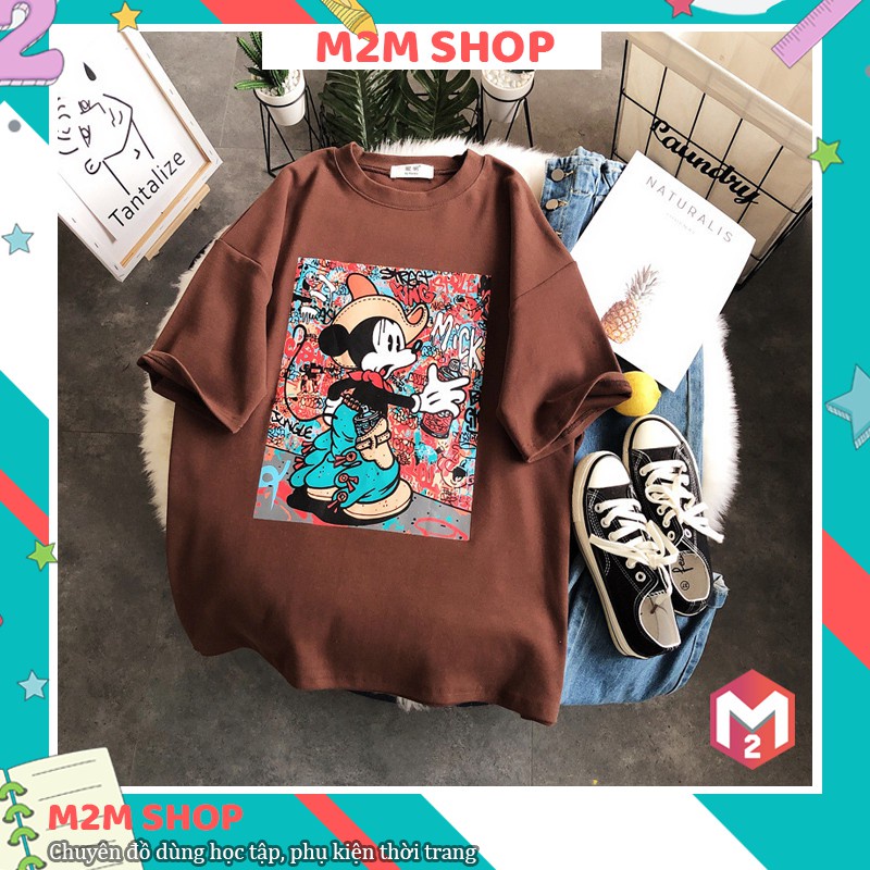 Áo phông cộc tay in hình Mickey unisex nam nữ