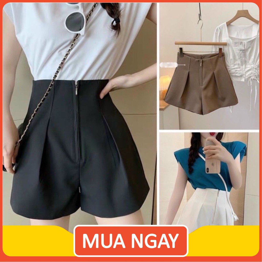 Quần sooc khóa trước cạp cao,chất vải tuyết mưa dày,form rộng hottrend 2021 | BigBuy360 - bigbuy360.vn
