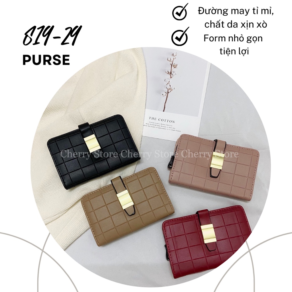 Ví nữ ngắn dáng gập nhỏ gọn tiện lợi họa tiết kẻ ô vuông cực xinh xắn trẻ trung [ẢNH THẬT TỰ CHỤP] #819-29